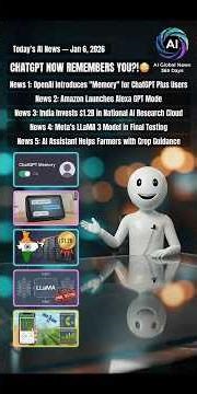 Jan 6 AI: ChatGPT Memory, Alexa GPT, India $1.2B AI cloud, LLaMA 3, Farm AI! #AI #Shorts #Viral #Now