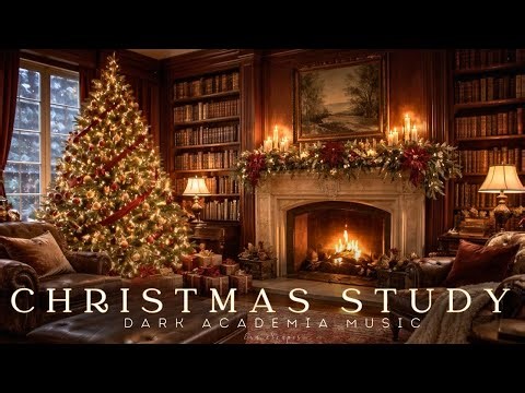 Victorian Christmas Library | Dark Academia Piano Music & Cozy Fireplace Ambience for Studying