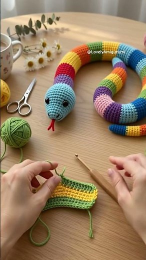DIY Rainbow Snake Crochet Magic! 🌈🐍Create your own colorful friend! 🌈 This crochet snake