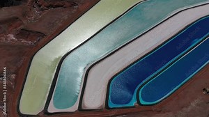 Intrepid Potash Ponds With Blue Hue Of Waters Due To Copper Sulfate In Utah, USA. - aerial