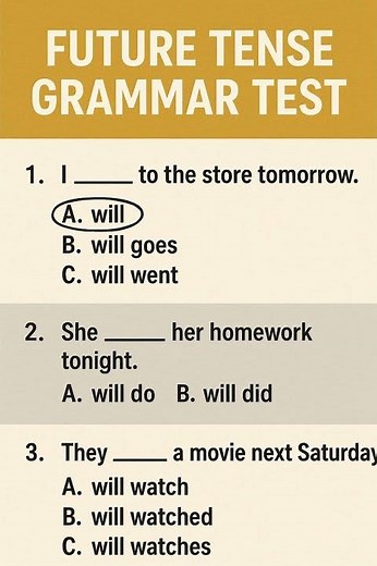Future Tense Grammar Test | English Learning Worksheet