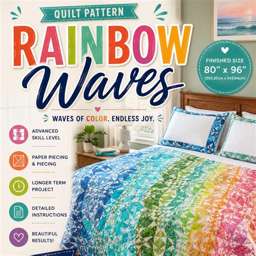 Rainbow Waves Quilt Pattern PDF - Gradient Quilting Patterns - Etsy