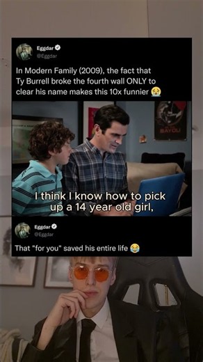 In Modern Family (2009), the fact that Ty Burrell broke the fourth wall ONLY to clear his name makes