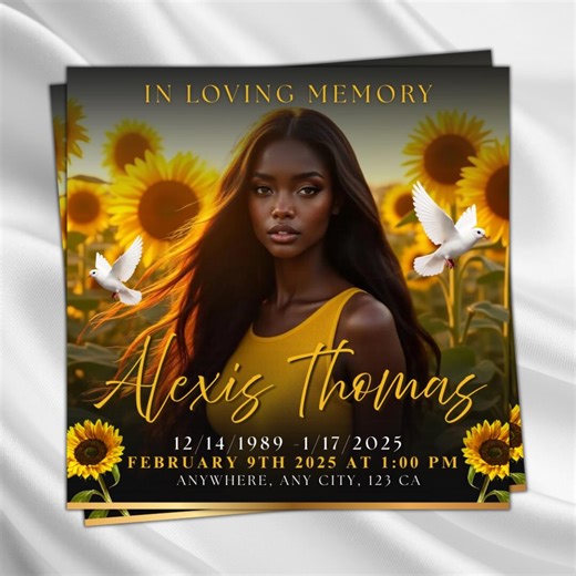 Sunflower Funeral Announcement Flyer: Obituary Template (canva Editable, Digital Download, 8x8 - Etsy