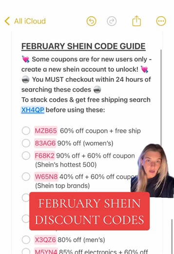 SHEIN discount code list February 2026 - a guide on how to stack multiple promo codes and get the most money off on the next shein order you place! #shein #sheinhaul #sheinoutfits #sheincares #sheingals