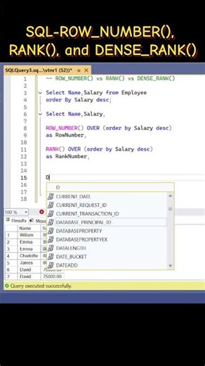 ROW_NUMBER vs RANK vs DENSE_RANK in SQL.#sql #sqlserver #database #coding #programming #sqlinterview