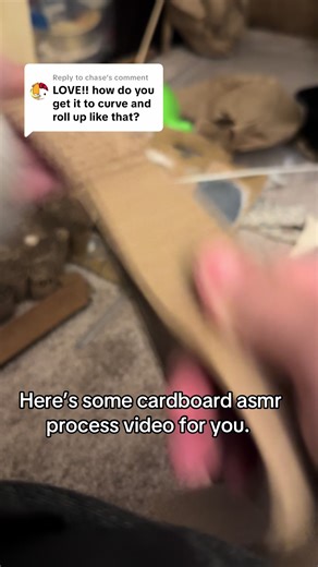 Replying to @chase this is just one method I like when I want a really neat spiral. Otherwise I also take an exacto knife and score the back of the strip. I’ve also made these kinds of things without the cardboard cutter and it’s possible, just takes a lot longer and harder to get a straight edge. #cardboardcrafts #cardboardcutter #diycatscratcher #craftingasmr #asmr