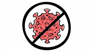 Easy movement of the crossed virus. Animation vector illustration. Color image on a white background.