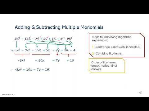 Simplifying Algebraic Expressions using Addition, Subtraction & Multiplication