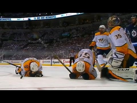 Ellis takes puck up high, Josi takes puck to groin