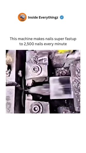Explore l Learn l Facts on Instagram: "This powerful machine is designed to manufacture nails at an astonishing speed—up to 2,500 nails every minute. It begins by feeding long steel wires into the system, which are then cut to the desired length in rapid succession. Each piece is instantly shaped, headed, and sharpened with precision using high-speed hammers and dies. The entire process happens in a blur, with perfect timing and minimal waste, making it ideal for mass production. It's a fascinat