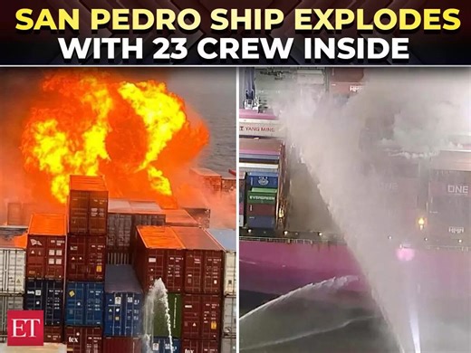 LA port blast video: Massive fire erupts on cargo ship, 23 trapped | Black smoke towers over city