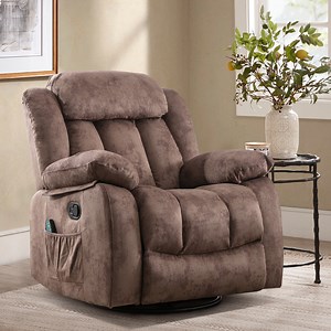 Ebello 37" Wide Adult Overstuffed Soft Velvet Manual Swivel Recliner Chair for Living Room,Brown