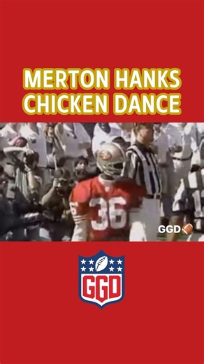 Varsity Jacket Sports on Instagram: "Merton Hanks’ “Chicken Dance” was one of the most memorable celebrations of the 1990s. As a standout safety for the San Francisco 49ers, Hanks became famous not just for his ball-hawking skills but for his quirky, neck-wobbling dance after scoring or making a big play. The celebration, with its exaggerated, loose-limbed movements, resembled a chicken flapping its wings, and quickly became a fan favorite. #nfl #profootball #niners"