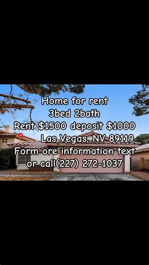 🏡 AMAZING RENTAL ALERT! 3 BED | 2 BATH | ONLY $1500/month 💰 Deposit: $1000 Looking for your perfect home in Las Vegas? This beauty at 2095 Culmination Ln, Las Vegas, NV 89119 has everything you need: cozy bedrooms, modern bathrooms, and plenty of space to live, work, and play. ✨🛋️ ✅ 3 Bedrooms – perfect for family or roommates ✅ 2 Bathrooms – no more waiting in line ✅ Affordable rent low deposit ✅ Move-in ready – grab it before it’s gone! 📲 ACT FAST! TEXT or CALL me directly at (227) 272-103