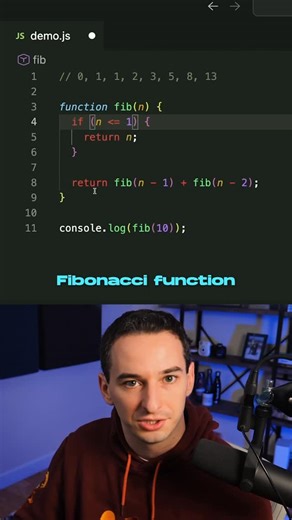 Conner Ardman on Instagram: "How To Write a Classic A Recursive Function (Fibonacci Sequence) #recursion #javascript #learntocode"