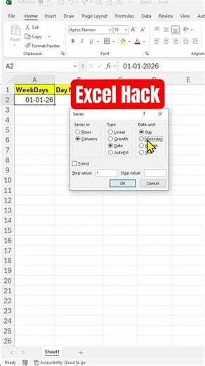 Excel Hack: Create Weekday Calendar in Seconds 🔥 #excel #excelhacks