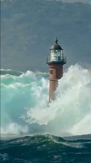 Lighthouse vs Giant Waves – Can It Survive? #lighthouse #bigwaves #ocean