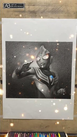 Drawing Ultraman Tiga: Pencil Sketch & Iconic Blue Eye Color Process ⚡️✍️ #traditionalart
