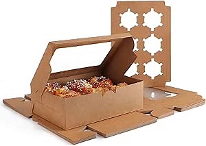 Cupcake Boxes, Eusoar 9.4" x 6.1" x 3.0" 15pcs Cupcake Carrier Display, Cupcake Container, Kraft Bakery Boxes with Inserts and Display Window Holds 6 Standard Cupcakes Muffins