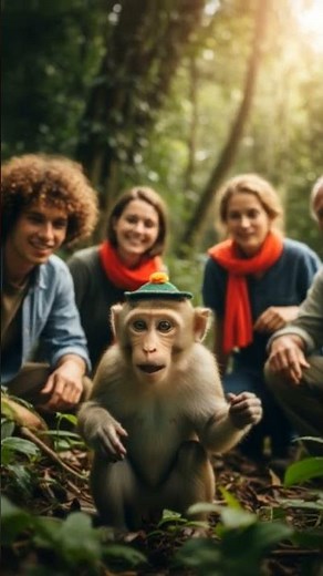 A monkey doing vlog in jungle with people