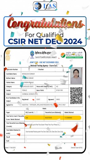 𝐇𝐮𝐠𝐞 𝐂𝐨𝐧𝐠𝐫𝐚𝐭𝐮𝐥𝐚𝐭𝐢𝐨𝐧𝐬 𝐅𝐨𝐫 𝐐𝐮𝐚𝐥𝐢𝐟𝐢𝐞𝐝 𝐂𝐒𝐈𝐑 𝐍𝐄𝐓 𝐃𝐞𝐜 𝟐𝟎𝟐𝟒 Register Here to get the PPT PDF & PYQs:- https://ifasonline.com/csir-net/chemical-science/9 #csir #exam #student #ifas #champion #learnwithifas #success #topper #faculity #happylearning | Chemistry - CSIR NET, GATE & SET: IFAS