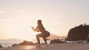 Sporty Woman Squats Workout On Beach Stock Footage Video (100% Royalty-free) 1053946397 | Shutterstock