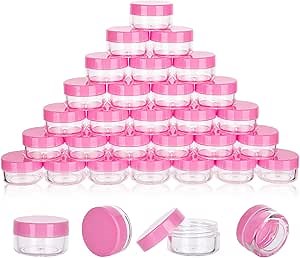 3 Gram Sample Containers with Lids, 50 Count Tiny Sample Jars, Empty Lip Balm Containers, Mini Cosmetic Container with Lids, Makeup Travel Container with Labels, Mini Disposable Spatulas