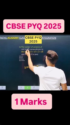 Shivang Gupta on Instagram: "cbse pyq 2025 vector algebra Q) The number of vector(s) of unit length perpendicular to the vectors 𝑎 ⃗=2𝑖 ˆ+𝑗 ˆ+2𝑘 ˆ and 𝑏 ⃗=𝑗 ˆ+𝑘 ˆ is (are) ⃗|.#vectoralgebra #vectors #cbse2026 vector algebra class 12 vector algebra class 11 physics vectors maths class 12 introduction of vector algebra vector algebra explanation vector algebra class 11 maths what is vector in mathematics vector in engineering mathematics vector algebra class 12 physics vector algebra class 