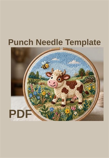 Punch Needle Cute Cow Forest Pattern,wall Decor Animal Template (digital Download),instand Beginner Friendly Hoop Art Pattern,6 Size",8" - Etsy