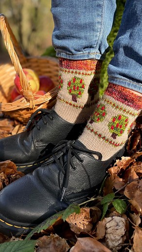 Charlotte Stone on Instagram: "I’m loving making these tiny apple bobbles for my Apple Picking socks, one of the 25 new sock patterns included in my new book Joyful Colorwork socks. (Available for pre-order now! Links in profile.📚) Watch to the end to see how those tiny apples pop.🤩🍎🌳 It took a few attempts to get the placement in the trees and the apple bobble size exactly right in the design, but I think I’ve perfected them and they look ripe for picking! I can’t wait till you can make you