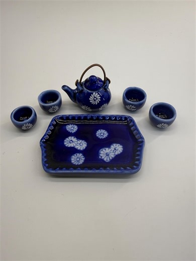 1:12 Scale Miniature Ceramic Tea Set With Tray & 4 Cups Doll House Kitchen Dish - Etsy