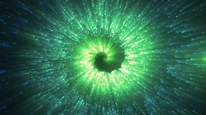 Abstract color changing hypnotizing energy magical bright glowing spiral swirl particle tunnel with bokeh effect background