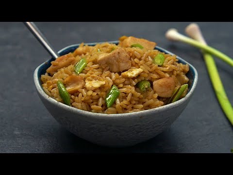 Peruvian chaufa rice with chicken. INCREDIBLE FLAVOR!