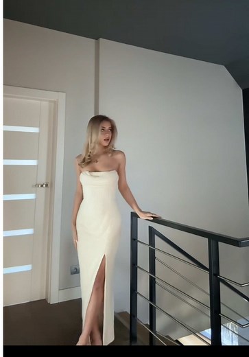 Stunning Blonde with Green Eyes in Beautiful Dresses