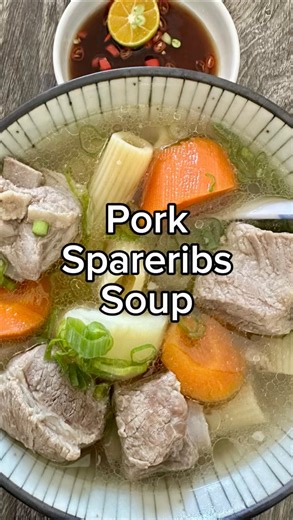 Vince Vasquez on Instagram: "Pork spareribs soup is wifey’s favorite comfort dish so I make it for her whenever the weather starts getting a little colder. It’s similar to Filipino nilaga and it’s really, really simple to make. I made this served over boiled pasta but it goes great with rice, noodles or just by itself! Ingredients 2 lb pork spareribs sliced into small pieces 1 large carrot sliced into chunks 2-3 potatoes sliced into chunks 2-3 tbsp fish sauce (and more to taste) 1 tbsp msg 1-2 t