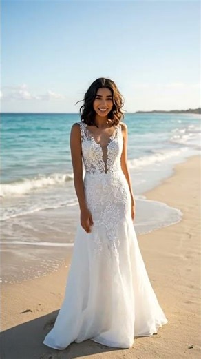 Mermaid Trumpet Beach Wedding Dress 2026 | Open Back with Illusion & Appliques | LYHIAS