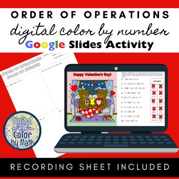 Digital Color by Number: Order of Operations - Valentine's Day