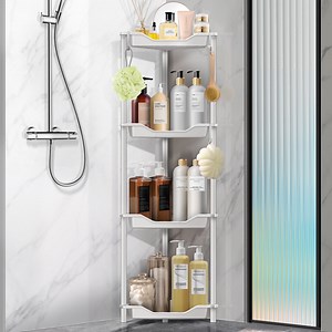 4 Tier Standing Shower Caddy for Bathroom Organizer: Rustproof Corner Shower Shelves Storage with Large Capacity - Shower Organizer Rack for Bathroom Essentials, White