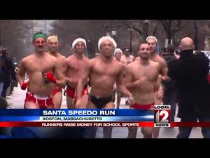 Runners don bikinis and Speedos for Boston’s Santa Speedo Run
