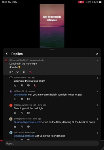 Dancing in the moonlight continue the song in the comment