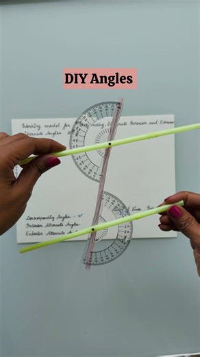 Shraddha Fogla 🇮🇳 on Instagram: "Angels DIY - MATH ACTIVITY 1 Angles can be very tricky to understand but making a a DIY like this lets kids play and come up with many ways to find what’s equal and what’s not . ✅ Make sure the base straw on which the protractors are - is on the same plane as this is we consider a line. ✅ You can rotate the protractors like in the video on each side or same side maintaining the straight base line. ✅ You have to use a nail . Board pins are small and don’t work w