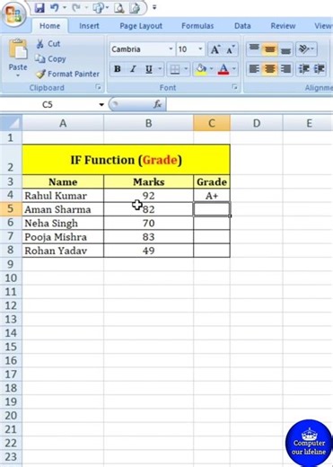 Excel में Marks से Grade निकालो सेकंडो में 😳 | Excel Trick #shorts #excel
