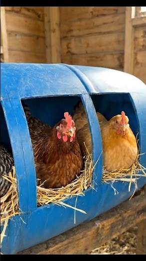 DIY Chicken Nesting Boxes: Repurposed Blue Barrel Hack.#diycrafts #ChickenCoop #Gardenhacks #DIY