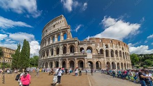 The Colosseum or Coliseum timelapse hyperlapse, also known as the Flavian Amphitheatre in Rome, Italy