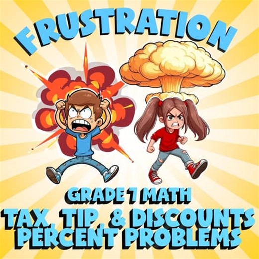Tax, Tip, & Discounts Percent Problems FRUSTRATION Math Game - No Prep Grade 7