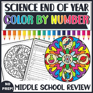 Science End of Year Color by Number Review Activity for Middle School