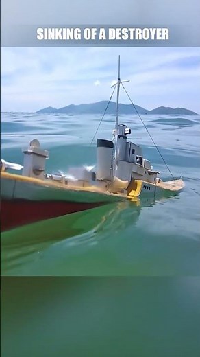Cardboard ship sinking, model of T class destroyer sinking in the bay #shipwreck #cardboardship
