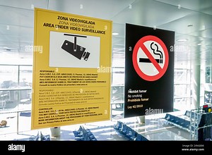 Barcelona Spain,Catalonia Catalunya,Barcelona-El Prat Josep Tarradellas Airport BCN,inside interior indoors,terminal concourse,signs video surveillanc Stock Photo - Alamy