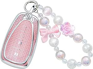 Pink Key Fob Cover for Chevy Malibu Equinox Traverse Camaro Cruze Blazer Volt Bolt Smart Key TPU Keys Case Shell Protector with Keychain Lanyard Girly Women Cute